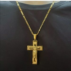 NEW men crucifix Jesus 18K gold cross necklace